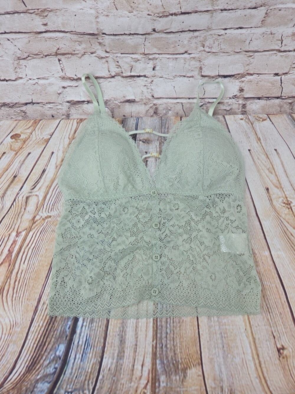 NEW Mint Green Bralette Lace Size S/M V-Neck Strapless Top Lightly Padded
